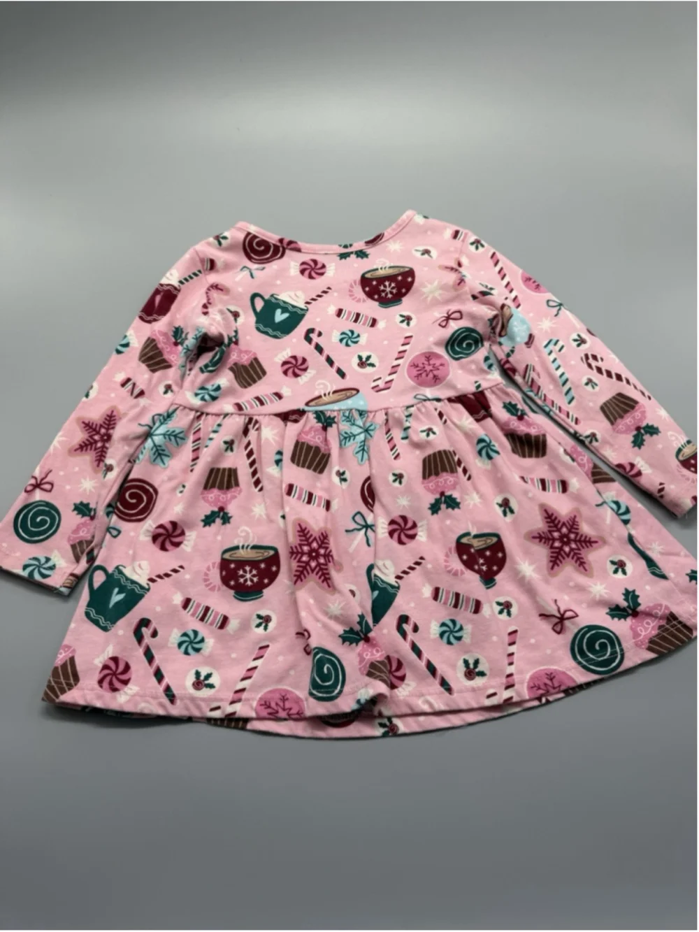 The Children's Place Pink Holiday Print Fit & Flare Dress 3T Girls Long Sleeve